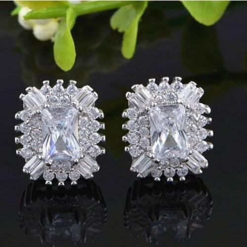 Huitan Luxury Cubic Zirconia Stud Earrings for Wedding Engagement Full AAA CZ Stylish Women Accessories Party Statement Jewelry