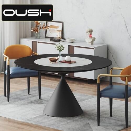 Italian light luxury round dining table small family with built-in turntable round designer creative minimalist rock plate