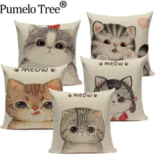 Quality Pillow Cover Top Sale Animal Series Yarn Cute Cat linen Cushion Cover 45Cmx45Cm Square print custom Throw pillows