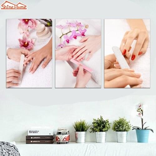 ShineHome-3pcs Picture on Canvas Printed Wall Painting Nail Feet Manicure Beauty Art Wall Picture Panel Canvas Prints Shop Art