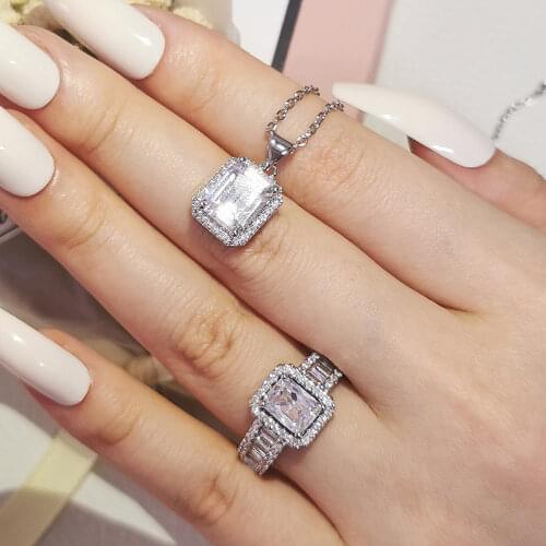 2pcs Pack Real 925 Sterling Silver jewelry set for Engagement Wedding Bridal Jewelry for brides gifts anniversary J6304