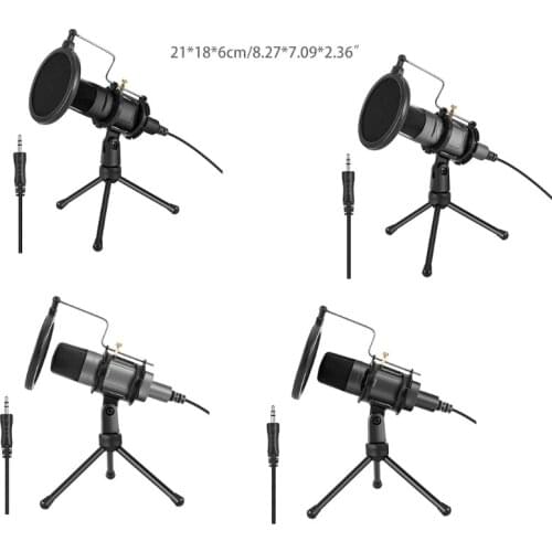 Condenser Microphone with Holder Mic Handle 3.5mm Jack Omnidirectional Pickup Smart Noise Cancelling Sensitivity Mic