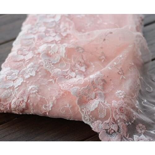 2 Yards Lace Trim Pink Flowers Floral Embroidered Tulle Lace 5.9 Inches Wide