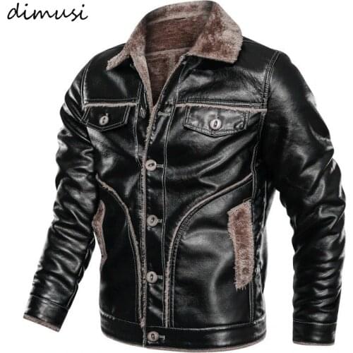 DIMUSI Mens PU Leather Jackets Winter Mens Fleece Warm Leather Coats Casual Men Slim Faux Leather Motorcycle Jackets Clothing