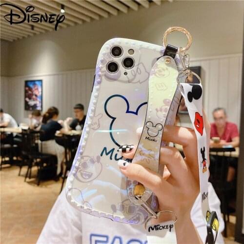Disney Mickey Minnie for IPhone 7/8P/X/XR/XS/XSMAX/11/12Pro/12mini Wristband Bracket Lanyard Anti-fall Soft Shell