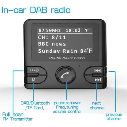 Niceride In-car DAB+ Radio receiver with Bluetooth player, Support FM transmitter Car digital radio Bluetooth music Calling