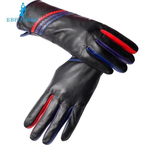 New Fashion Leather gloves ,Genuine Leather,Cotton,Adult, Black,leather gloves for women,winter gloves women,Free shipping