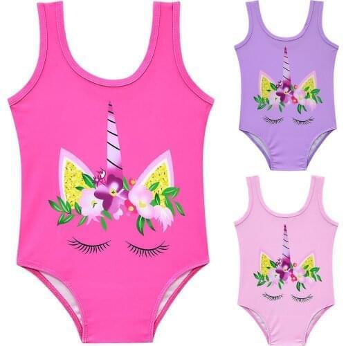 2019 New Summer robe fille Unicorn Girls Beach Style dress vaiana Bikini one piece Swimwear Kids Children girl Swimsuits biquini