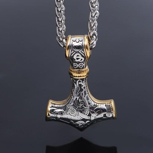 Charm Domineering Fashionable[ 316L Stainless Steel ]Nordic Viking Myth Thors Hammer Pendant Mens and Womens Necklaces