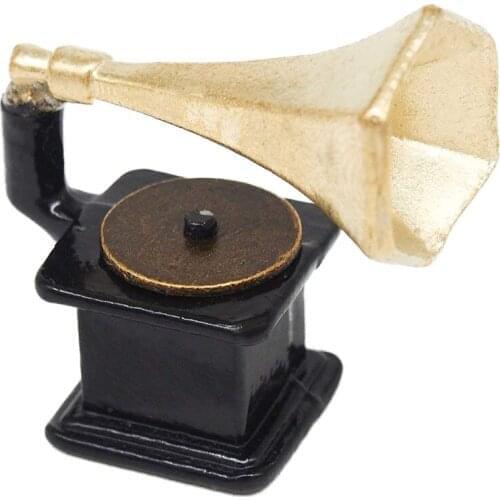 Odoria 1:12 Miniature Vintage Gramophone Phonograph Victorian Style Dollhouse Decor Accessories