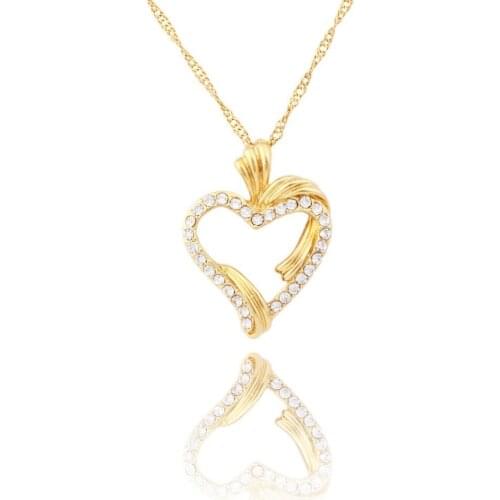 New Design Hand Made Valentines Gift Crystal Gold Heart Pendant Necklaces