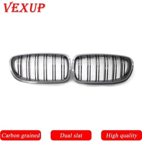 A Pair 5 Series F10 F18 Carbon Grained Dual Slat M5 Style Front Kidney Grille Grill For BMW F10 520i 523i 525i 530i 535i 2010