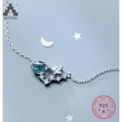 Korea Hot Sale S925 Sterling Silver Creative Personality Blue Planet Star Pendants Adjustable Necklace