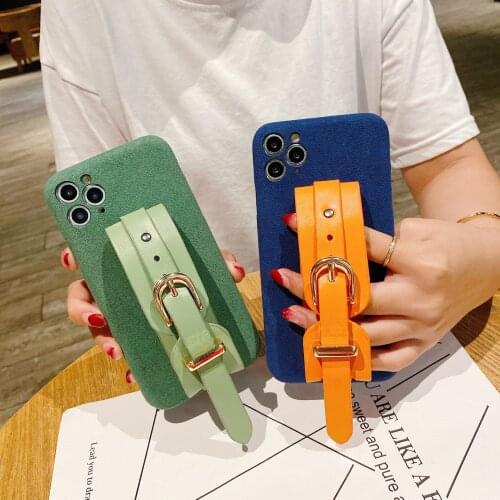 Luxury Leather Belt Wristband Suede Flannel Case For iPhone 11 Pro Max XS X XR 7 8 Plus SE 2020 Outdoors Soft Back Cover