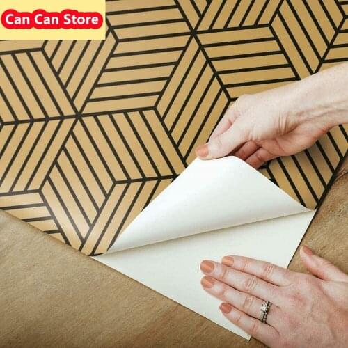 Self Adhesive Wallpaper for Bedroom Black Stripes Wall Decor Black & Brown Striped Hexagon Peel and Stick Wallpaper