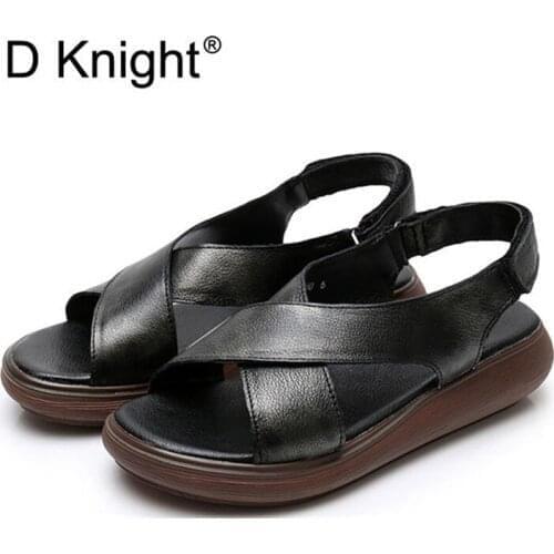 Women Sandlas Genuine Leather Platform Summer Shoes Woman Rome Sandal Open Toe Back Strap Lady Beach Vacation Sandalias Footwear