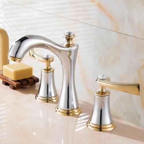 Basin Mixer Faucet Gold and Chrome Brass Bathroom Sink Faucet Three Holes Mixer Faucet Cold And Hot 8 inch Water Mixer Sink Taps