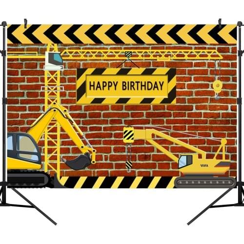 Construction Brick Wall Birthday Photo Background Baby Happy Party Decoration Banner Dump Truck Builder Excavator Vinyl Backdrop
