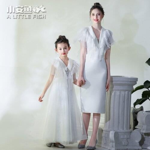 Mother Daughter Wedding Dress Lace Dinner Dress Evening Elegant High-end Model Show Dres Formal Clothing Family Matching Clothes