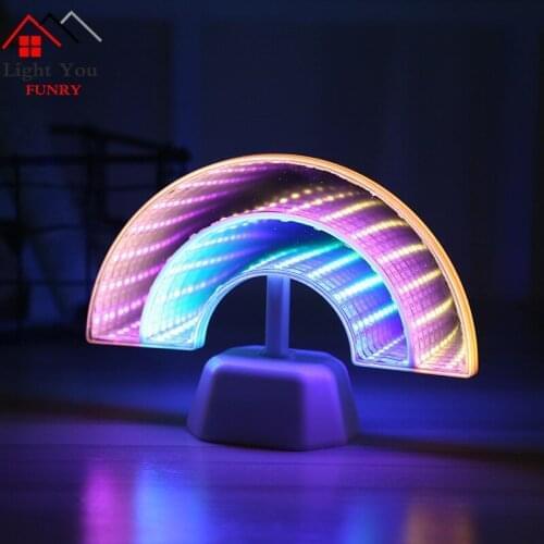 LED 3D Rainbow Mirror Tunnel Light Double-sided Bright Room Decoration Ornaments Night Light