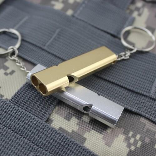 Outdoor Survival Whistle Aluminum Waterproof Dual-tube Whistles With Keychain Portable Hiking Camping Emergency Travel Equipment
