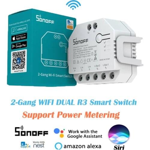 SONOFF Wifi Smart Switch DUALR3 Relay DIY MINI Dual R3 2 Gang Way Module Power Metering Timer eWeLink APP Siri Alexa Google Home
