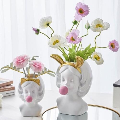 Creative Girls Nordic Flower Pot Resin Pots for Plants Garden Pots TV Counter Top Flower Pot Modern Living Room Decor Ornaments