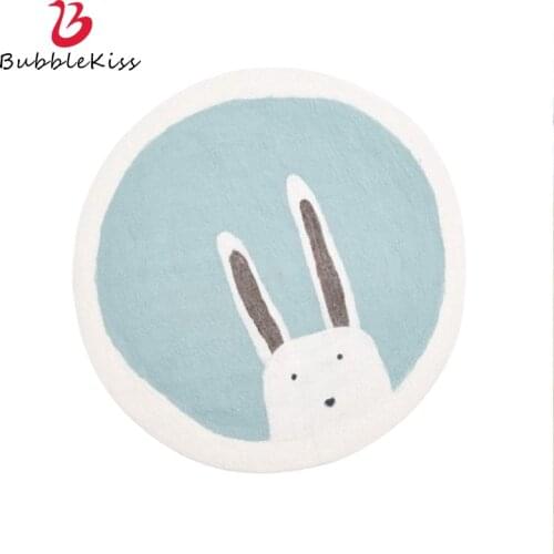 Bubble Kiss Shaggy Round Carpets for Living Room Thicker Decorate Floor Blue Rabbit Kid Room Anti-Slip Area Rugs Washable Mat