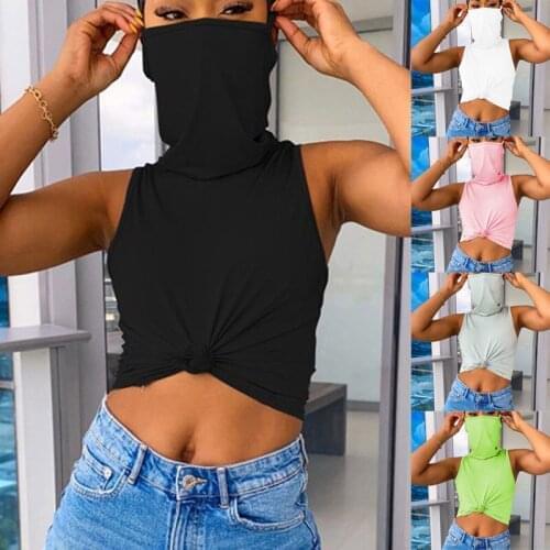 Women Outdoor tshirt Solid Color Sleeveless Band Masks UV Protection T-shirts Windproof sand cover Party Beach Short Shirt Tops