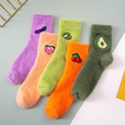 New arrival women funny party socks autumn-winter fruit plush coral fleece socks womens girls warm sleeping floor sleep sock