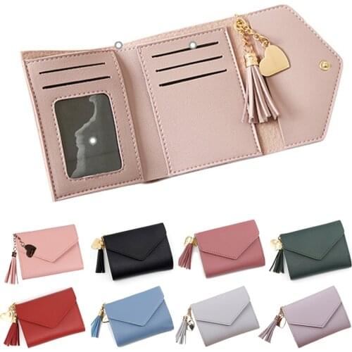 Women Simple Short Wallet Tassel Coin Purse Card Holders Handbag Red