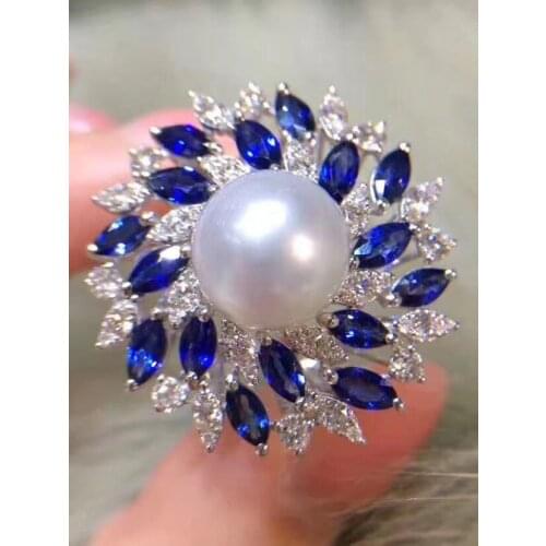 D304 Fine Pearl Ring Jewelry 925 Sterling Silver 11-12mm Natural Fresh Water White Pearls Rings for Women Fine Pearls Rings