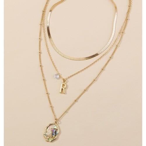 Minar Bohemia AB Color Natural Freshwater Pearl Shell Chokers Necklaces for Women Layered Snake Chain Letter Necklace Jewellery