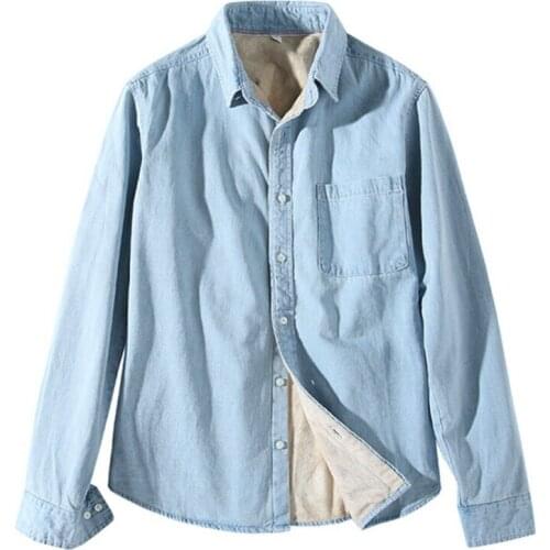 Winter Mens Warm Denim Shirt Blouse Jacket Tops Loose Plus Size Casual Thickening Versatile Long Sleeve Comfort 2020 Hot New