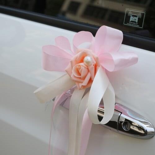 22 Colors Custom Made Wedding Car Decoration Flower Pearl Door Handles Rearview Mirror Decorate Artificial Flower Accessories