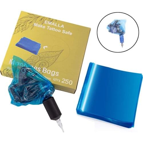 250pcs 0.35mm Thickness Blue Tattoo Machine Covers Sleeves Bags Tattoo Clean Barrier Bags For Tatttoo Accessories Supplies