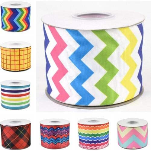 75mm 50yards heat transfer printed chevron wave square stripes grosgrain ribbon welcome custom printed wholesale