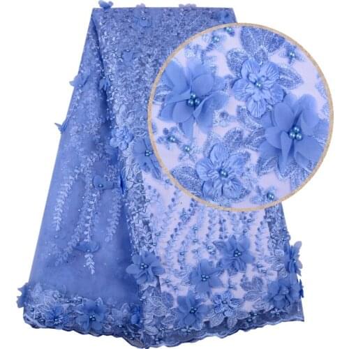 New African Lace Fabric 3D Flower High Quality 2019 French Tulle Lace Fabric Appliques Nigerian Net Lace For Wedding Dress 1400