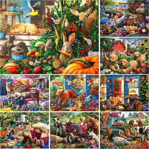 Diamond Embroidery Farm Animals Cross Stitch Dog Rabbit Full Square Round Drill Diamond Painting Cat Mosaic Pictures Home Decor