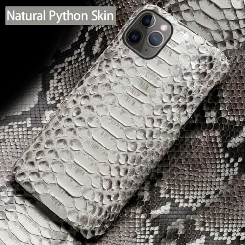 Genuine Leather Phone Case For iPhone 12 Mini 11 Pro For Apple X XS Max XR 6 6S 7 8 Plus SE 2020 Natural Python Snake Skin Cover