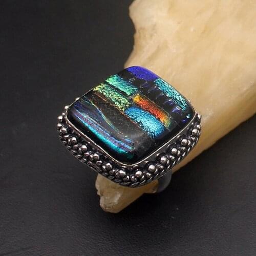 Wonderful Solitaire Unique Dichroic Glass Silver Color Jewelry Band Ring For Women Size 9 HD229