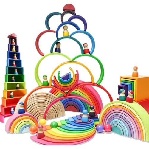 Children Wooden Toys Large Size Candy Colors Stacker For Kids Creative Rainbow Building Blocks Montessori Educational Toy Baby