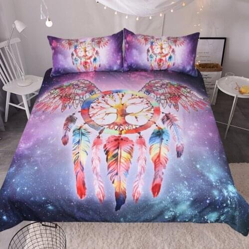 Dreamcatcher Bedding Set Queen Size Feathers Duvet Cover White Bed Set Beautiful Bedclothes