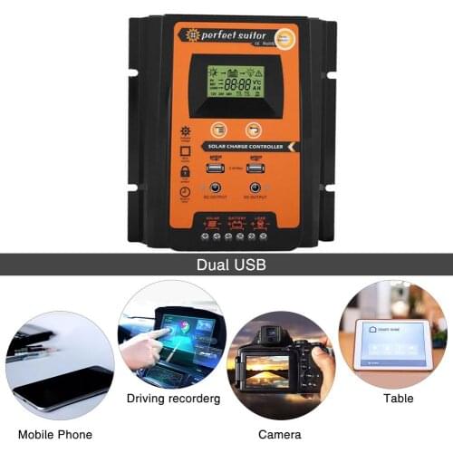 12/24V MPPT Solar Charger Regulator LCD Display Dual USB Ports Solar Panel Controller Automatic Battery Controller