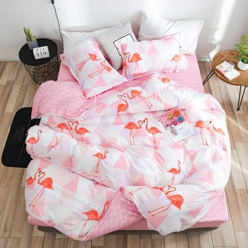 Flamingo Flowers Cartoon Children Bedding Sets Soft Duvet Cover Bed Sheet Pillowcase Bed Cover Linens Bedclothes Kids Baby Gift
