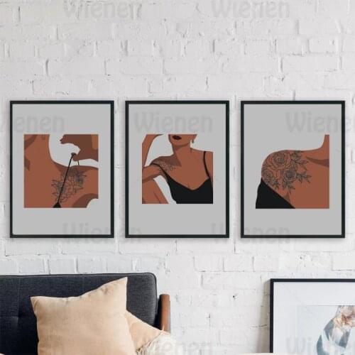 Nordic Wall Art Canvas Print Rose Flower Tattoo Sexy Girl Picture Poster Minimalist Home Decoration Living Room Girl Room Mural