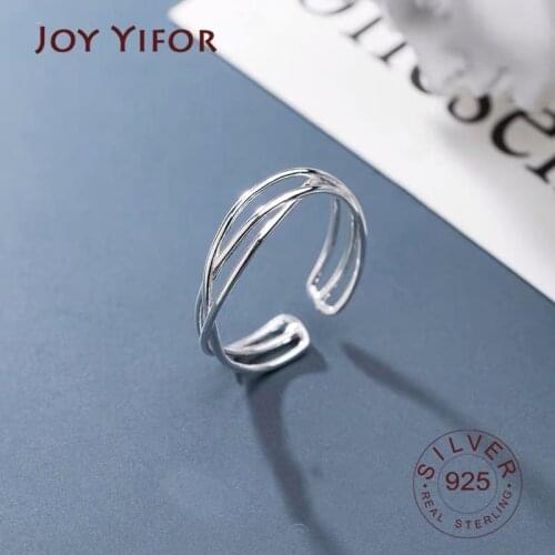 Real 925 Sterling Silver Minimalist Geometric Twist Line Adjustable Ring Authentic Fine Jewelry For Women Accessories Gift