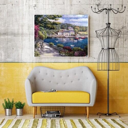 Wall Art Canvas Painting Home Decor Landscape Mediterranean Sea Picture Oil Artwork Europe Paintings for Bedroom Wall Decor Gift