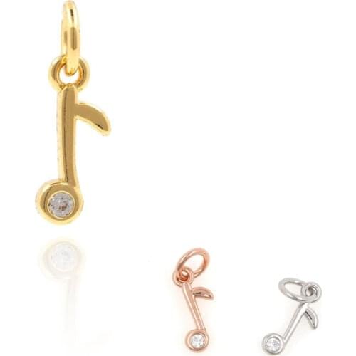 Micropavé CZ Gold Musical Note Necklace Musical Charm Musical Note Bracelet Pendant DIY Jewelry Making Accessories 11.6x4x1.3mm