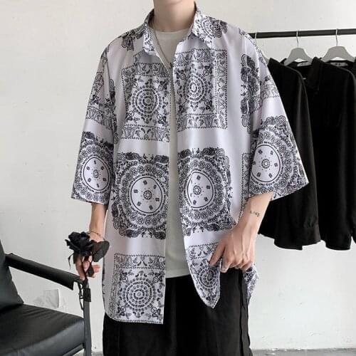 Men Shirts Printed Ice Silk Short Sleeve Women Tops Oversizes Summer Loose Fashion Couple Hip Hop Streetwear Camisa Masculina